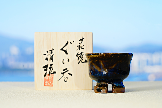 [萩焼] 分體式高地日本酒杯 藍叢三葉劈高地