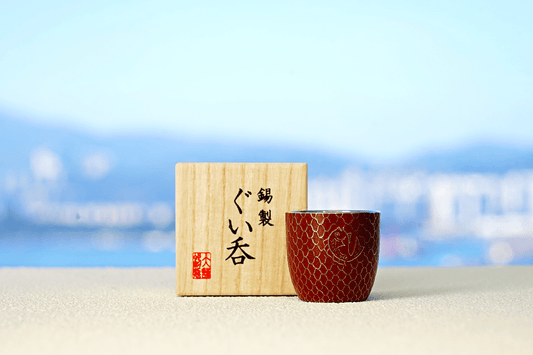 [大阪錫器] 日本酒杯 紅鯛魚網 朱紅色 - 呷．Sippin 日本清酒專門店